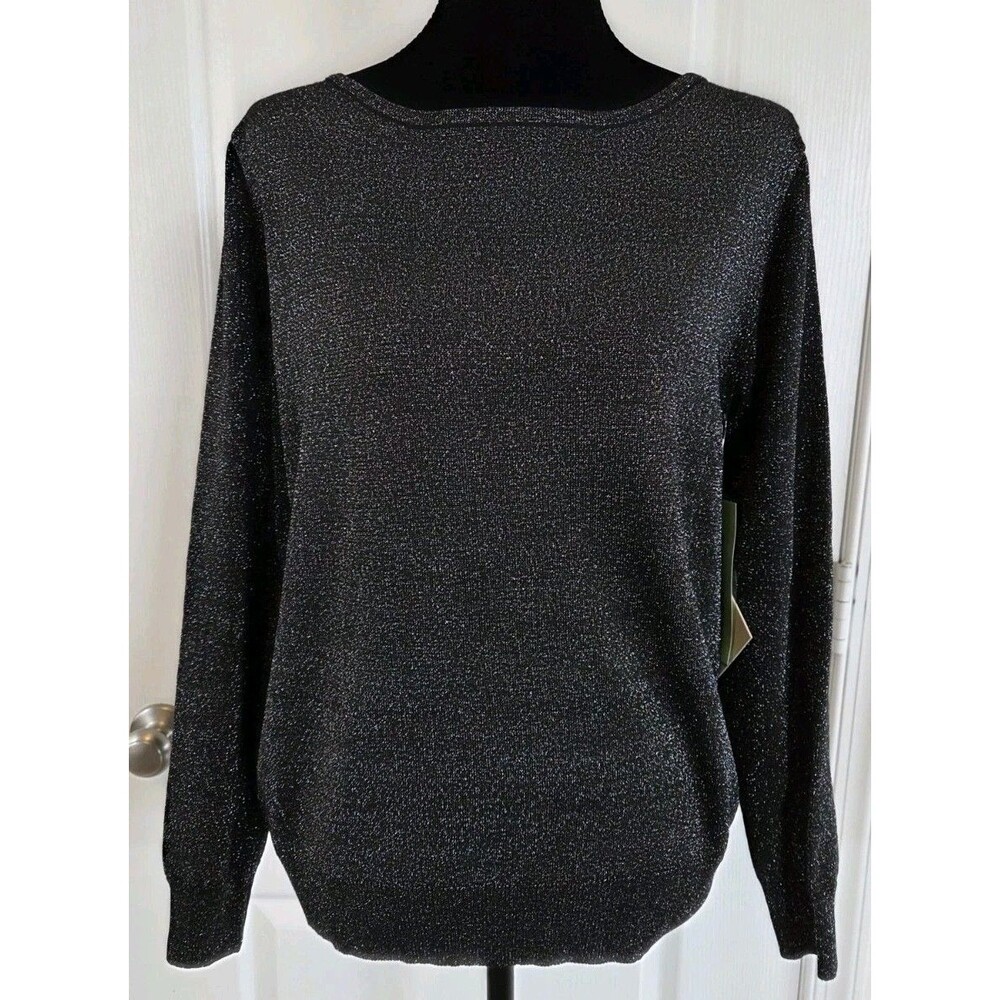 Eva & Paige Metallic Silver Lurex Knit Sweater - Size Petite Large